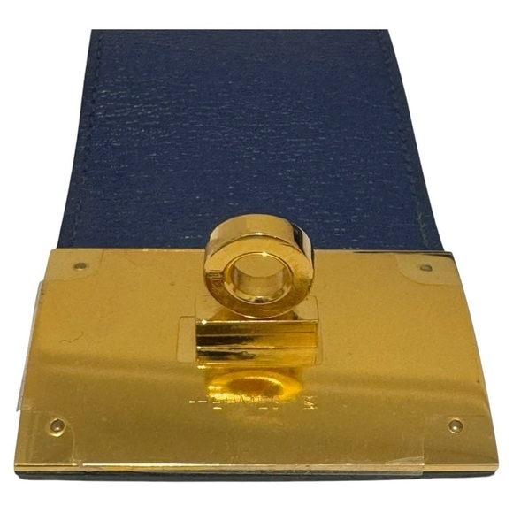 HERMES Kelly Extreme Dog Calfskin Blue R Stamp Gold Plated Wide Cuff Bracelet - Picture 7 of 15